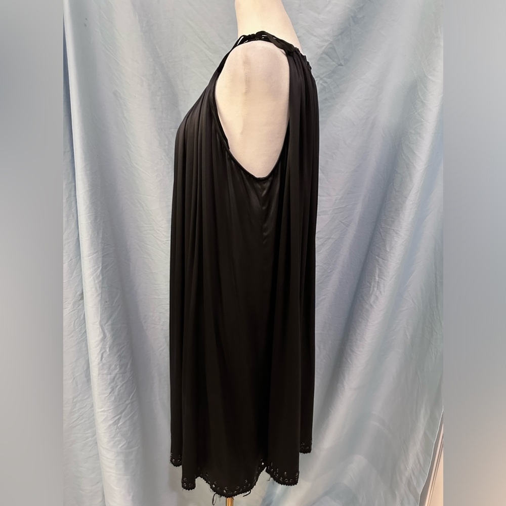 E2 Black Babydoll Midi Dress w/ Studded Detail 100% Soft Satin Silk NWT Size 12 - Picture 4 of 8